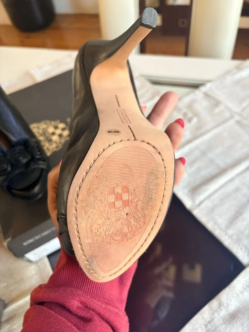 Vince Camuto Black Peep-Toe Nappa Pumps with Rose Appliqué - Picture 4 of 4